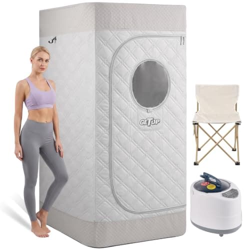 GETOP Portable Sauna Box for Home, Steam Saunas Tent with 1500W 3L Steamer | 5 Layer Waterproof Upgraded Fabric, 9 Heat Levels, 99-Min Timer, Remote Control, Folding Chair, 31.5" x 31.5" x 70.8", Khaki