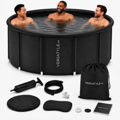 Versatyle XXL Portable Bathtub for Adults, Over 300-Gallon Collapsible Soaking Tub and Cold Plunge Pool, Insulated Walls, Steel Frame, Cover, Pump and Carry Bag, Fits Up to 4 People