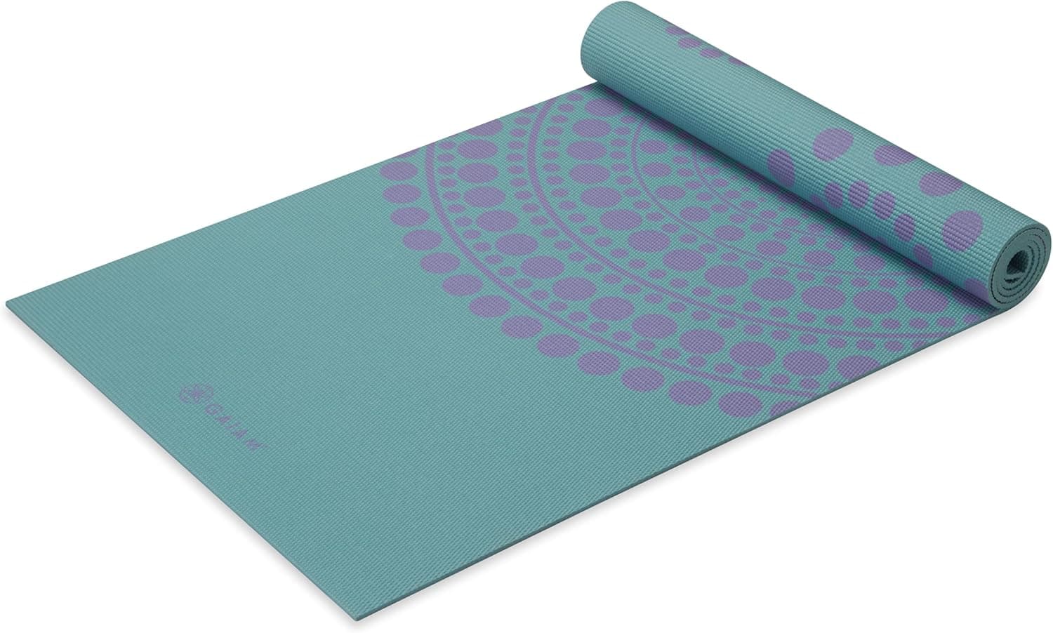 Gaiam Reversible Yoga Mat, 6mm Thick Print Mat (Aqua Trance) 68 x 24