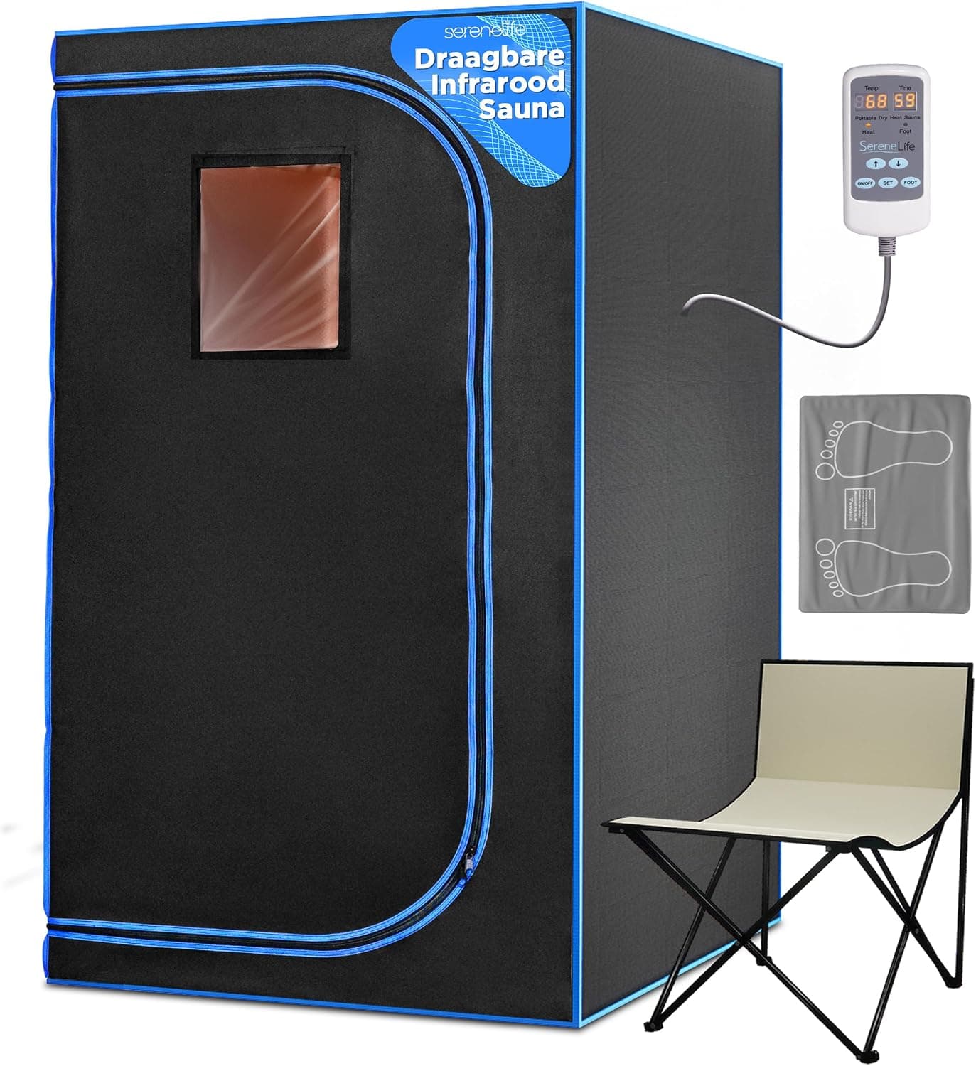 SereneLife Portable Sauna Box for Home, Infrared Sauna Tent with Heated Foot Pad and Folding Chair, Remote Control In-Home Spa, 35" x 71"