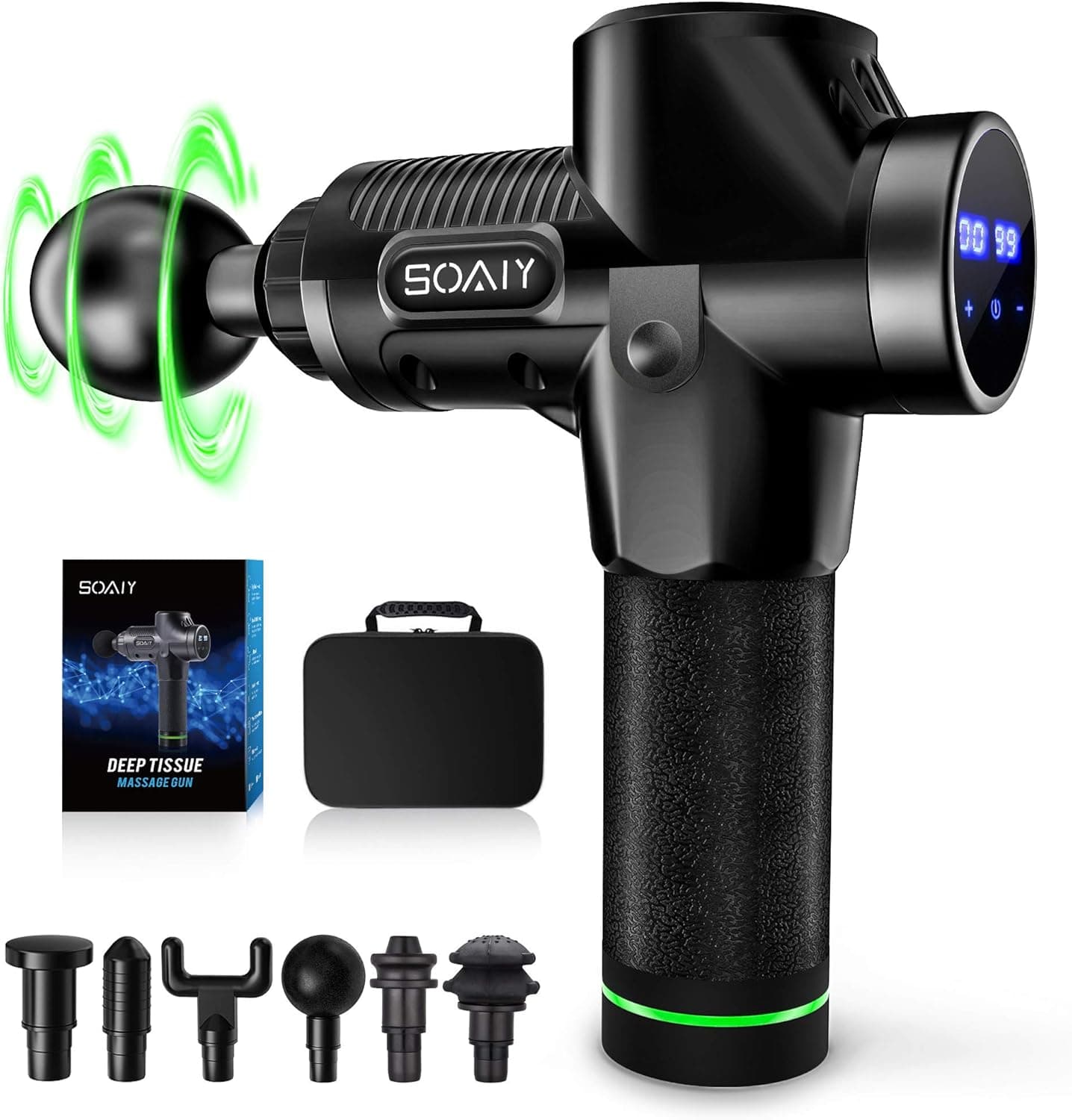 Deep Tissue Muscle Massage Gun, Percussion Massager for Athletes, 30 Speed, 6 Massage Head, Quiet, Handheld Rechargeable