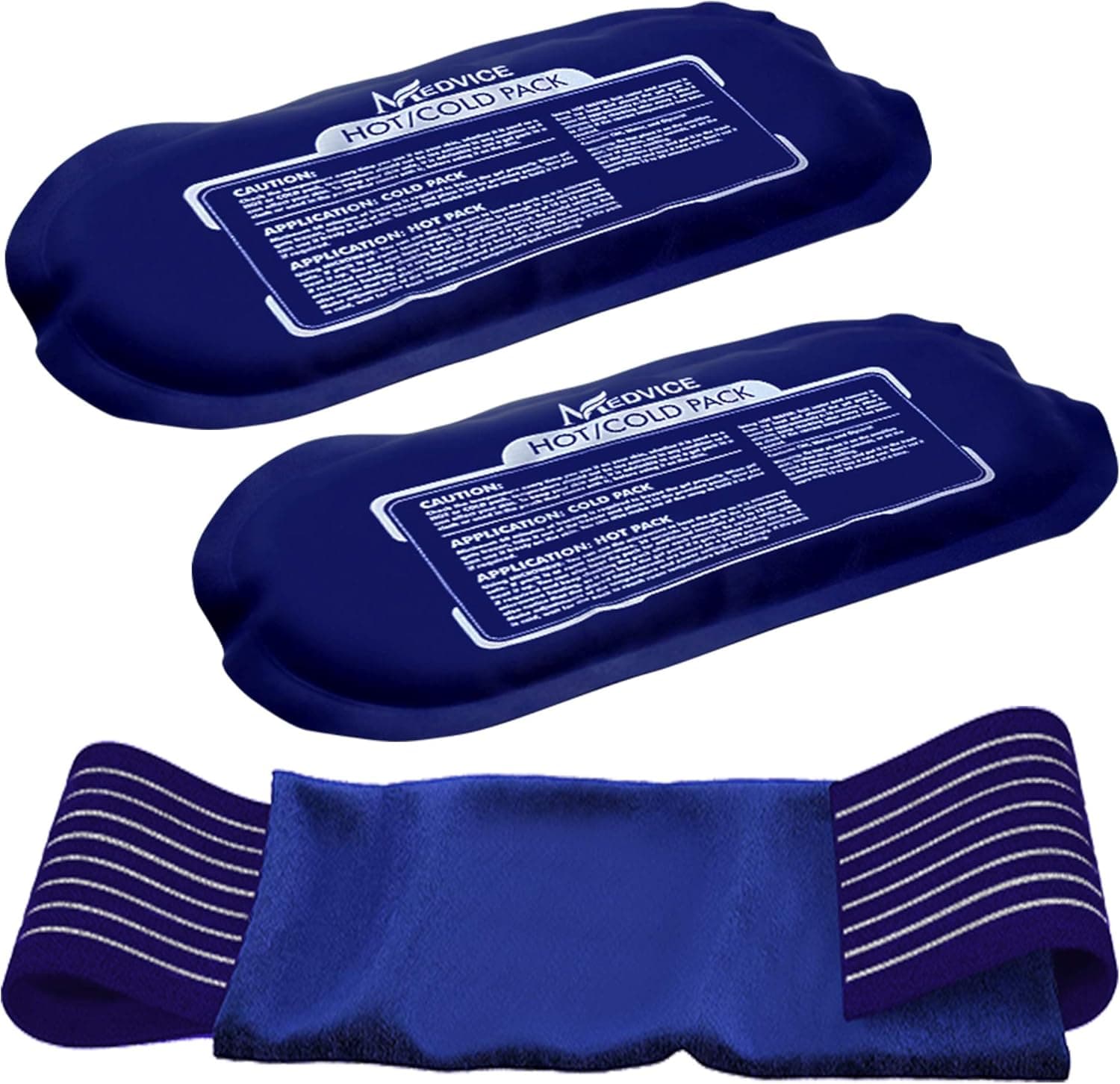 Medvice Reusable Hot and Cold Ice Packs for Injuries (3-Piece Set), Gel Ice Packs for Knees, Back, Shoulders