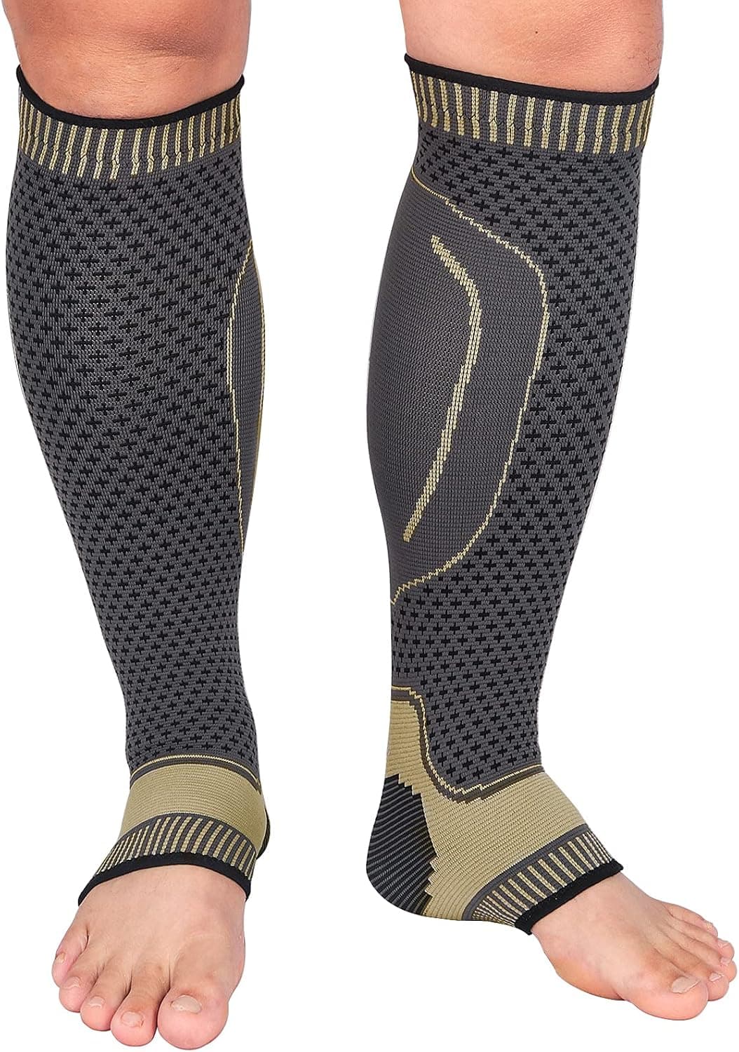 Calf Compression Sleeves for Recovery Varicose Veins Shin Splint (Grey, Medium)