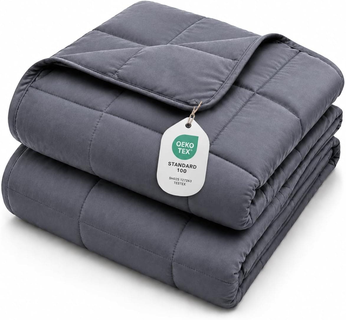 L'AGRATY Weighted Blanket for Adults 15lbs, 48x72, Dark Grey, Cooling Breathable Microfiber with Glass Beads
