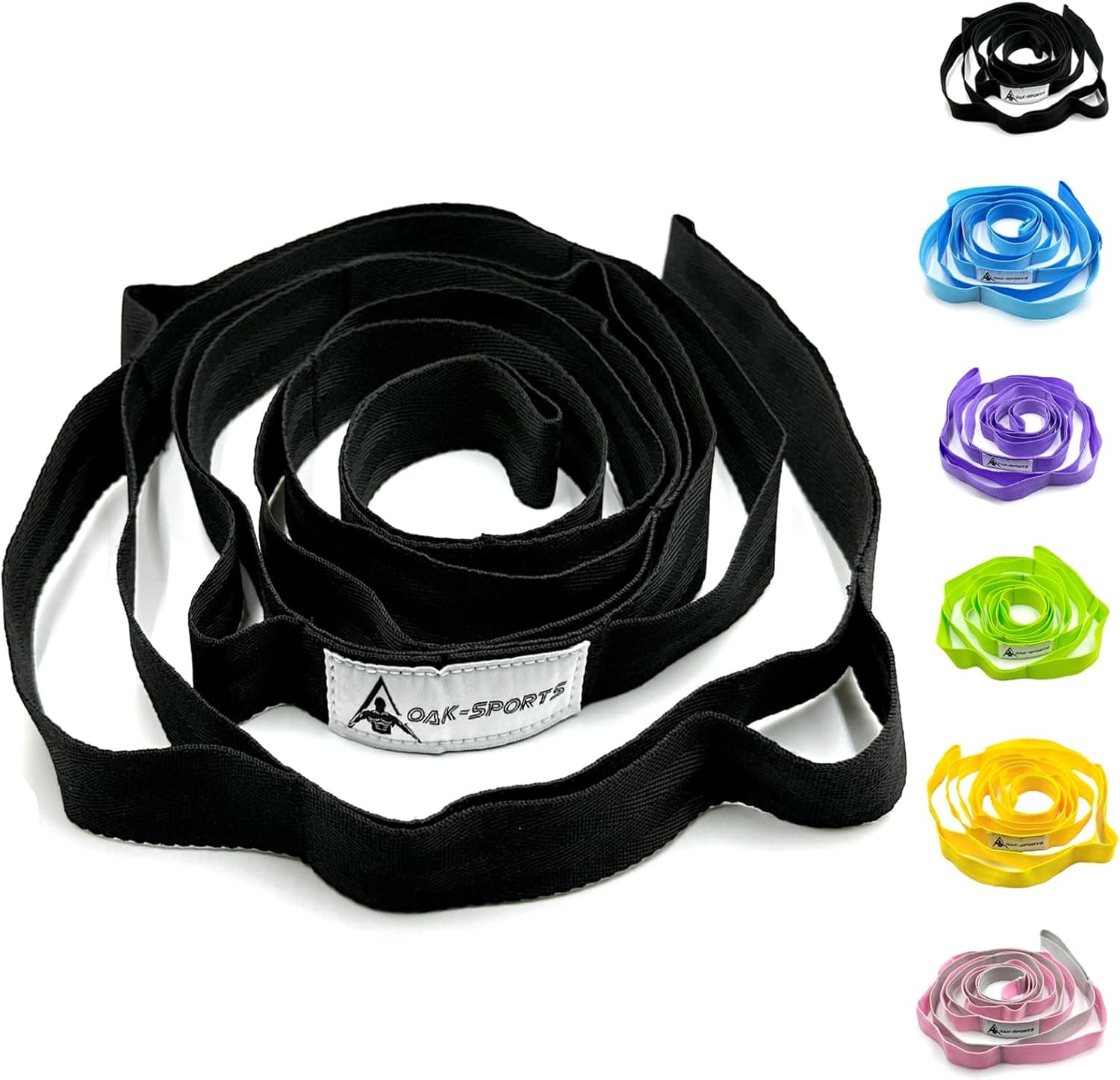 Stretching Strap Yoga Strap with Loops, Non-Elastic Exercise Strap for Physical Therapy, Pilates, Dance and Gymnastics (Black)
