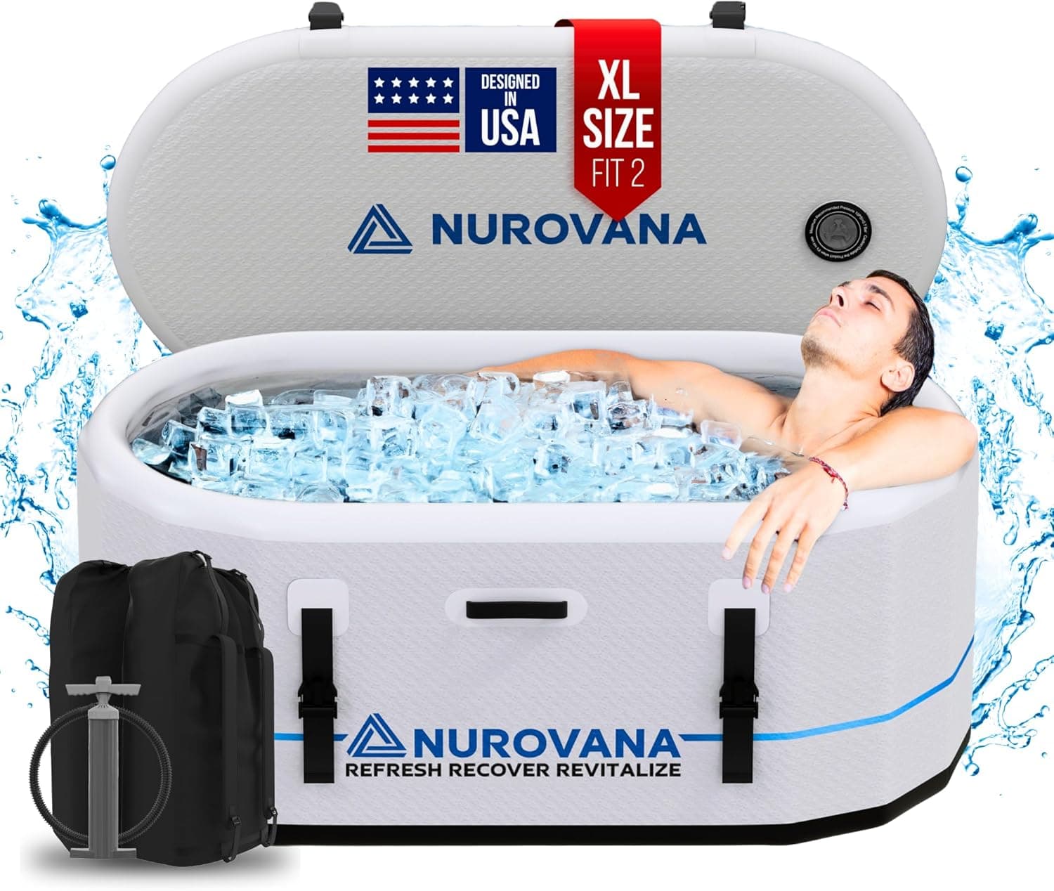 Cold Plunge Tub with Water Chiller Port, XL 59in Portable Ice Bath Tub for Athletes, Inflatable Ice Plunge Tub