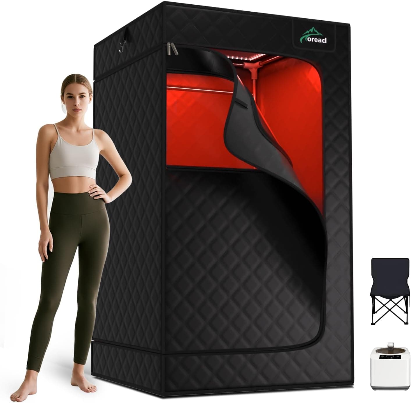 TOREAD Red Light Infrared Sauna with Red Light Therapy for Home, 3L 1200W Steamer, Adjustable Temperature, Remote